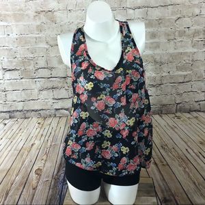 NWOT Kirra black chiffon floral tank L